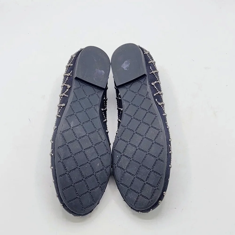 Badgley Mischka Norell Quilted Crystal Satin Flats In Black Size 7.5
